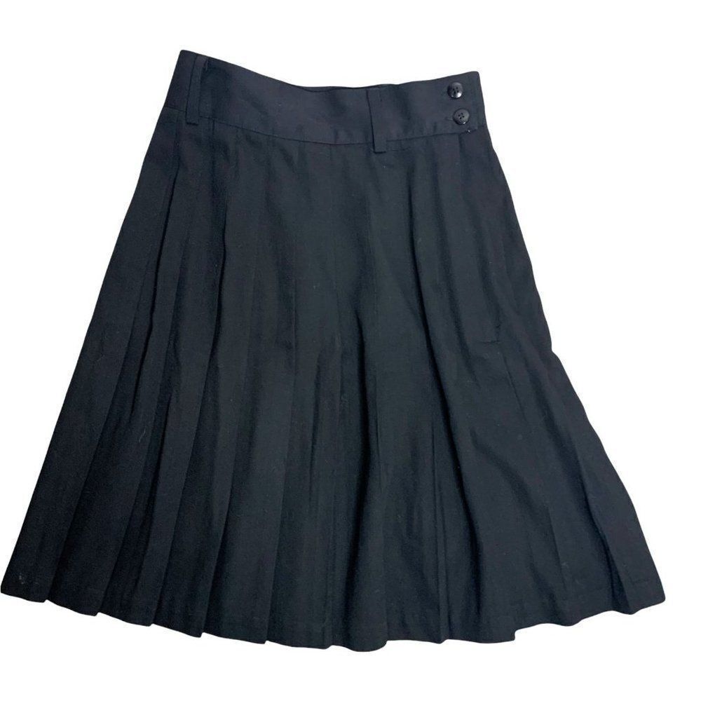 Vintage 90s Pleated Schoolgirl Skirt S Black Knee Length